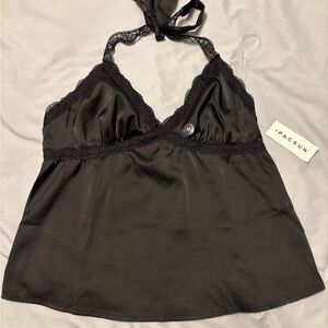 PacSun Black Satin Lace Halter Cami